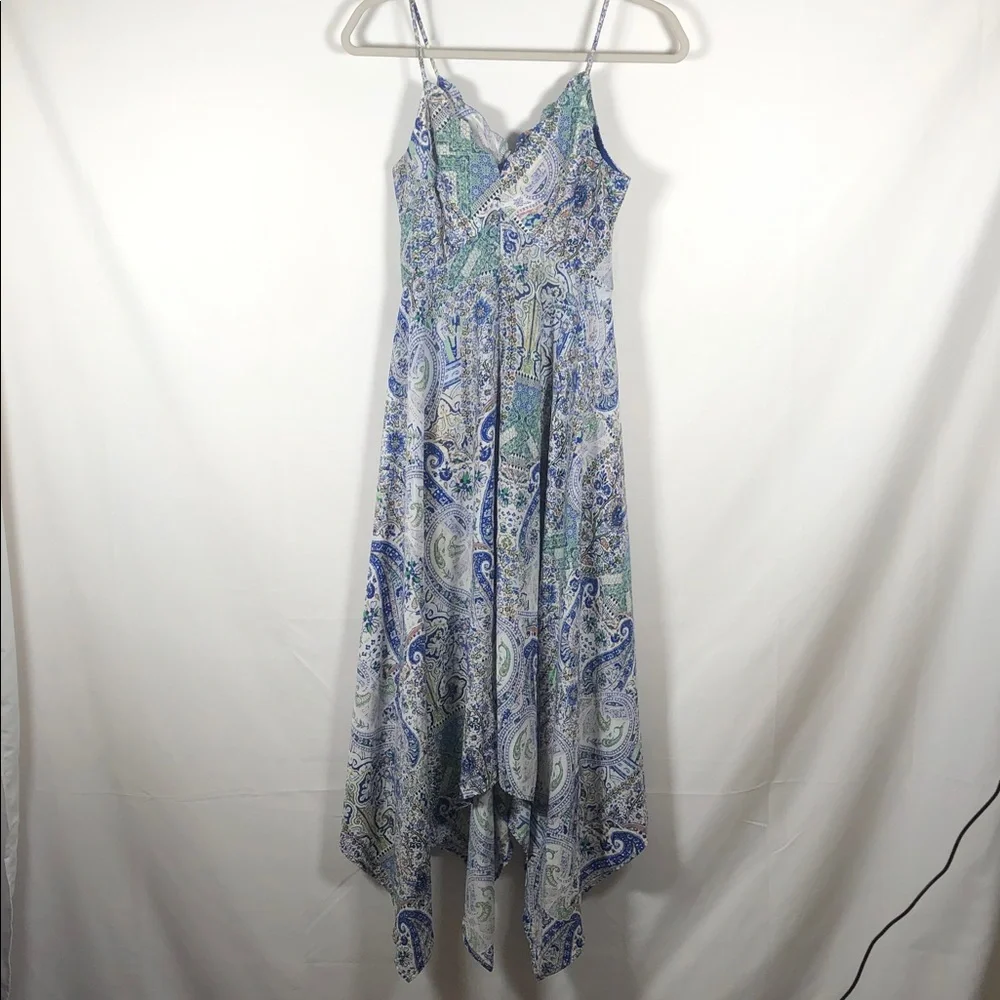 Alya‎ Paisley Babydoll Asymmetrical Hem Maxi Dress in Blue and Green